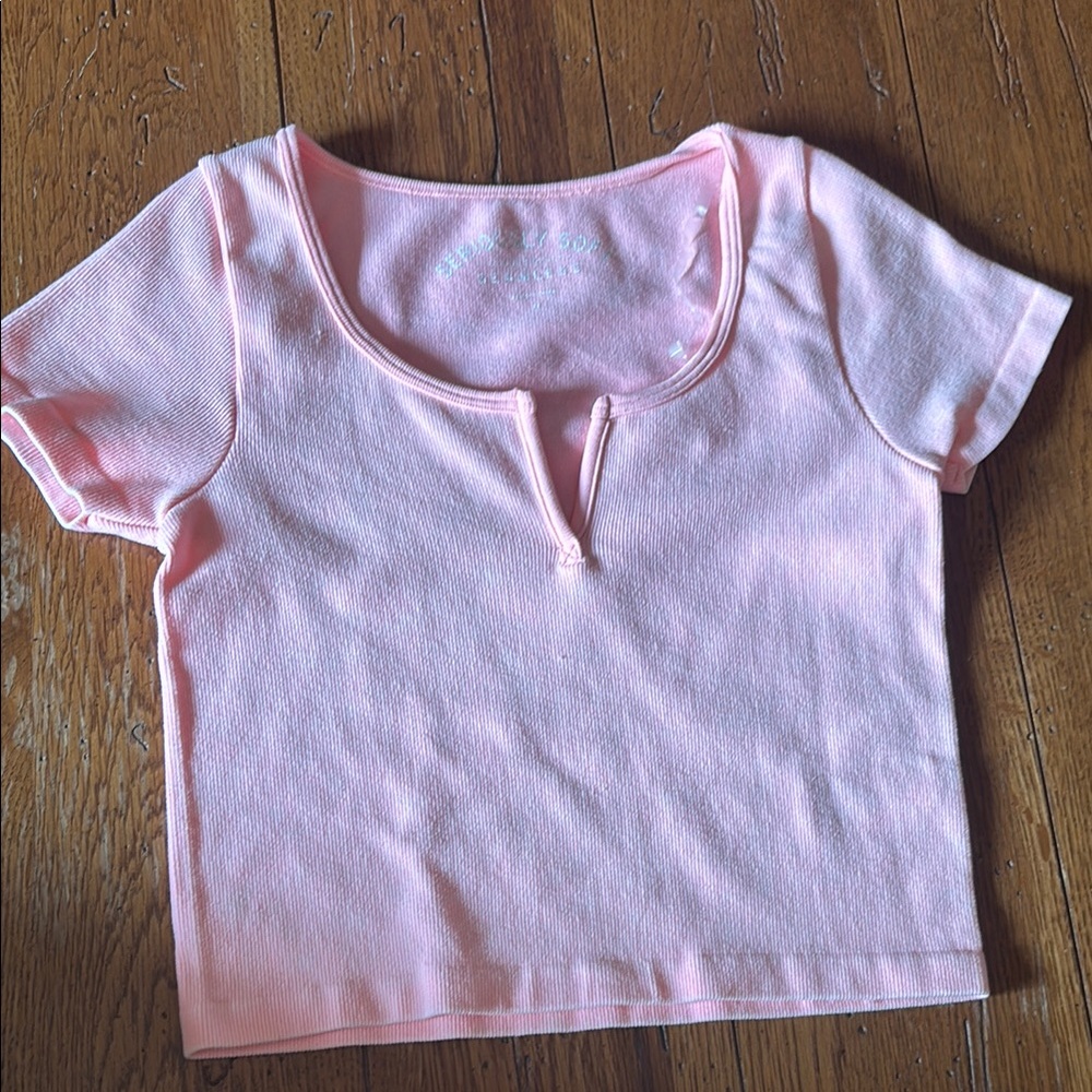 Aeropostale Pink Short Sleeve Tee with Split Neck